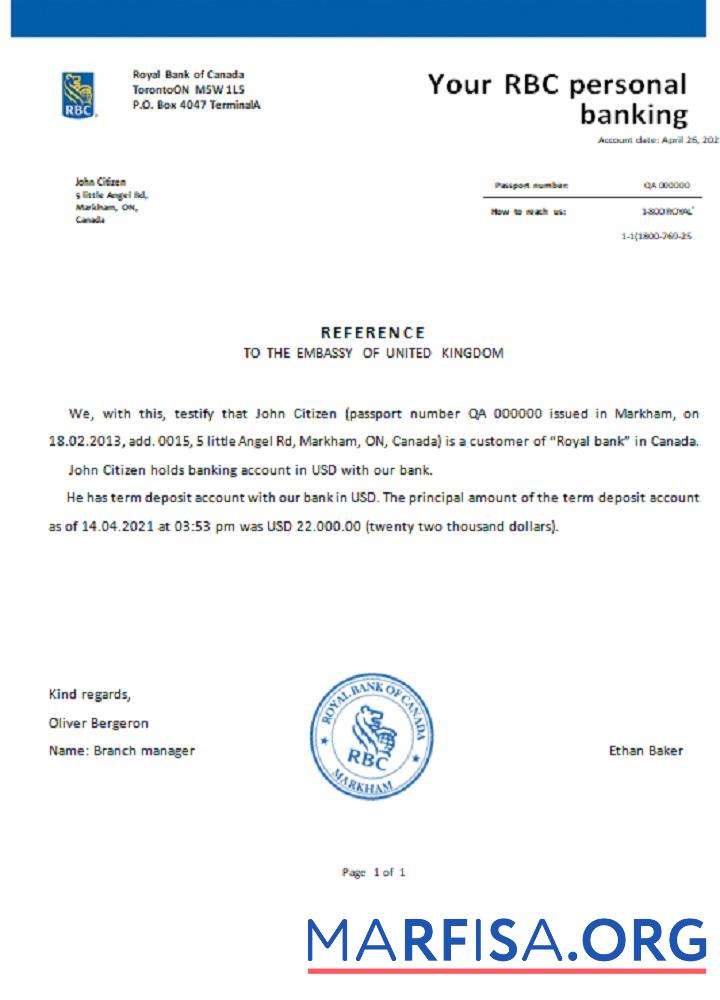 Printable Canada RBC reference example